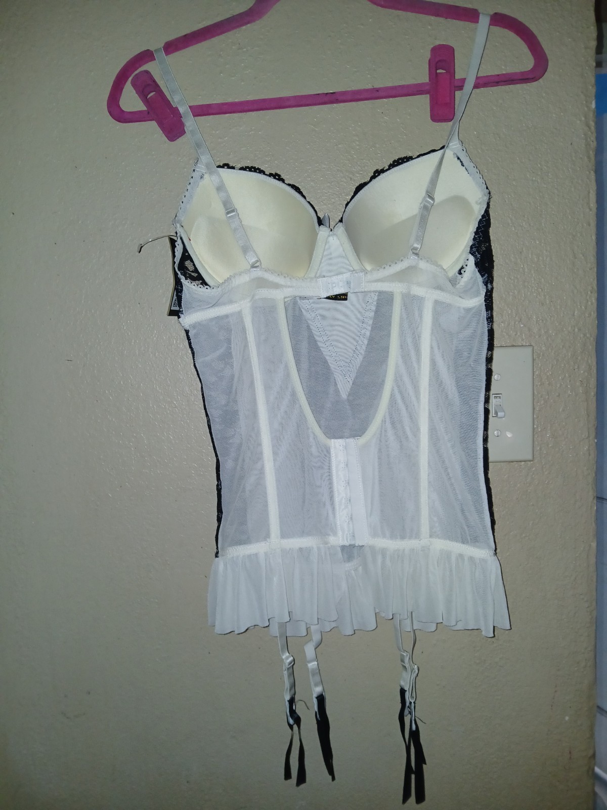 Just Be Sexy White Black corset Dress Lingere Large With Pantie Hose Attachment