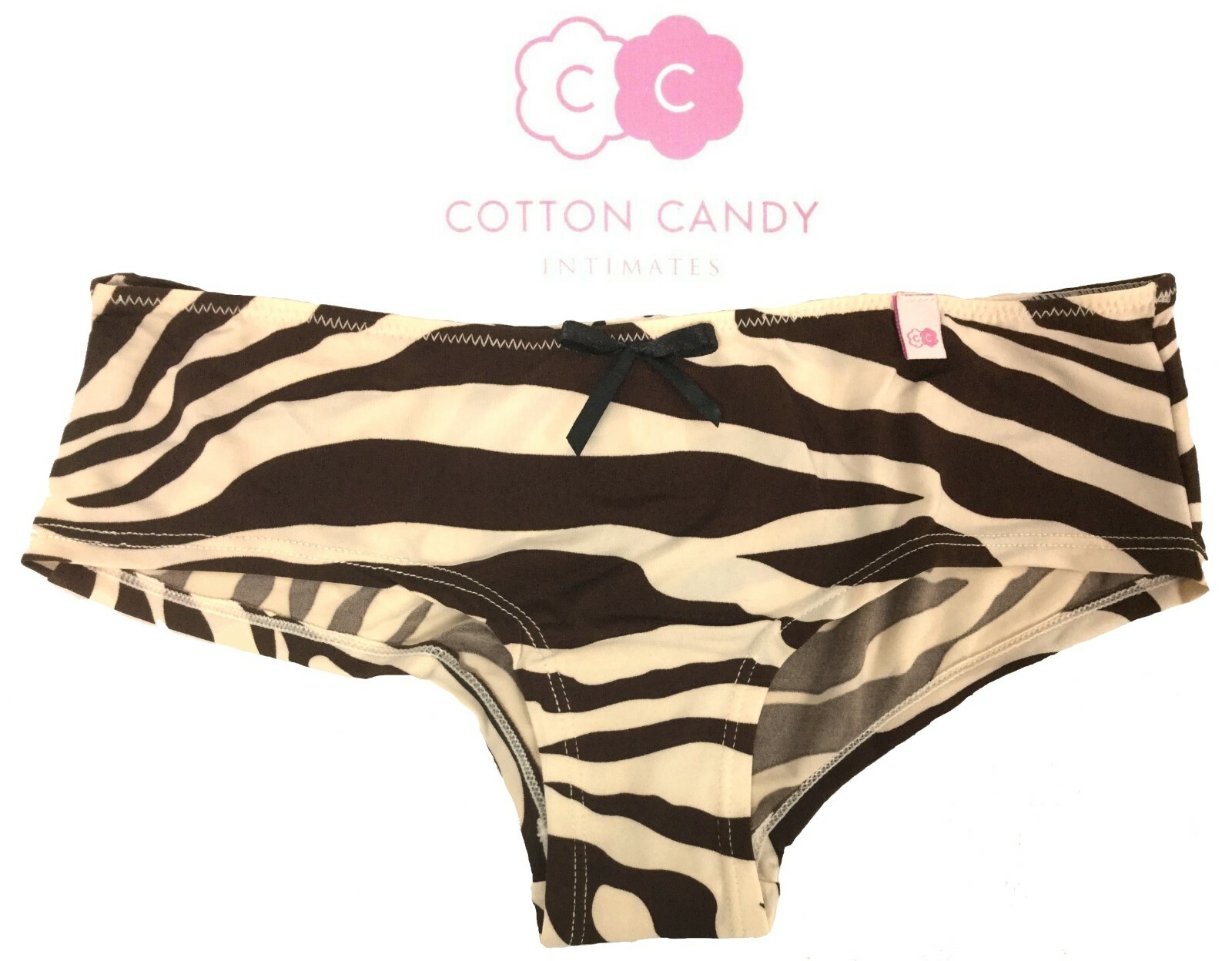 Cotton Candy Intimates Women’s Bikini Cheeky Boyleg Panties Zebra Cream/ Brown