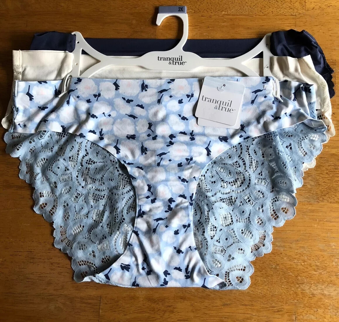 Tranquil & True Women’s 1X Bikini With Lace Briefs Panties Underwear Blue 3 Pair