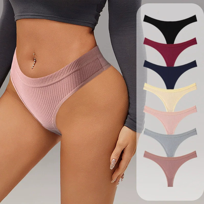 Low Rise Cotton G String Panties Women’s Solid Soft Stretch Comfort Fit 7 Pcs