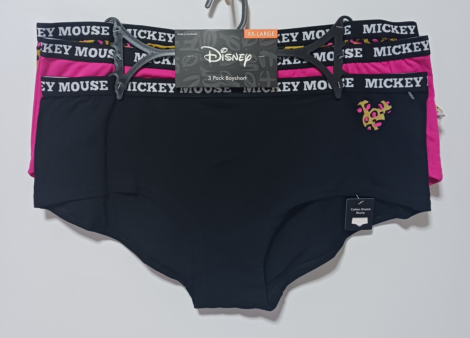Disney womens 3 pack Boyshorts/panties MICKEY MOUSE animal print stretch Cotton