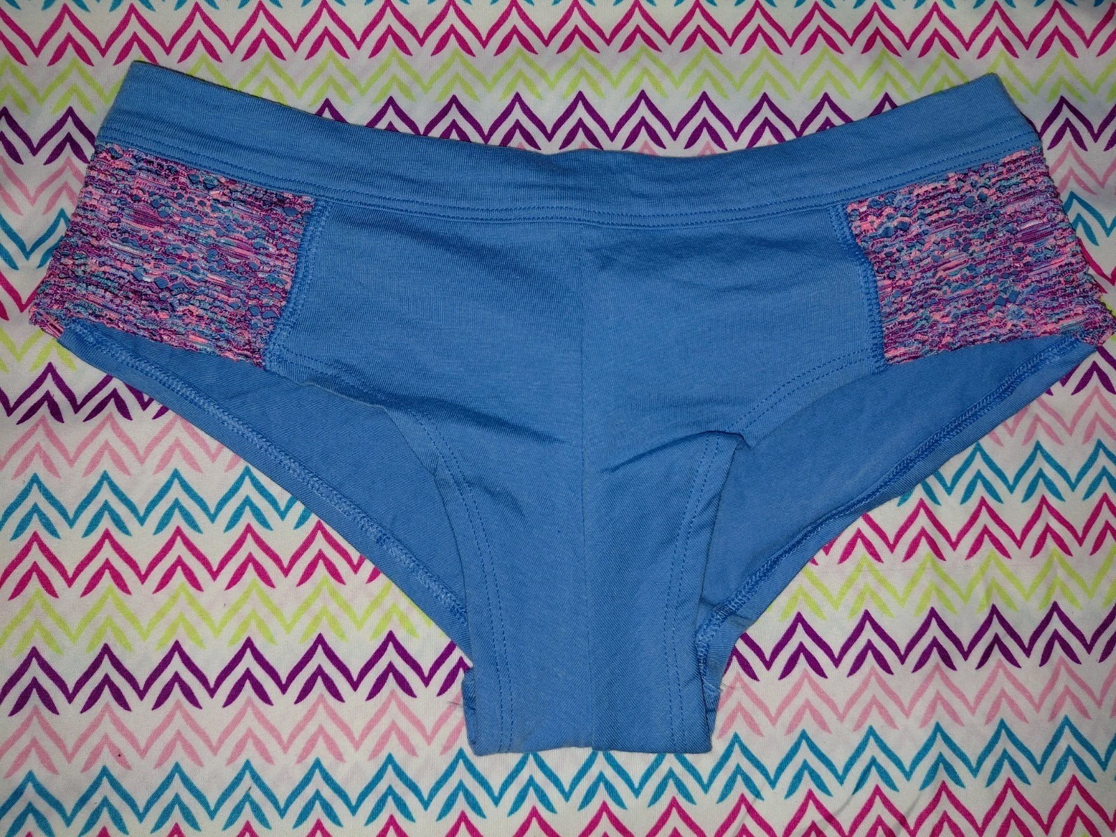 NEW Victoria secret Vintage Cotton Multi Colored Net Sided Cheeky Panty Medium