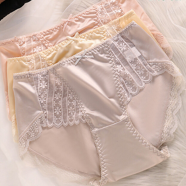 5PCS LOT Sexy Womens Silky Satin Panties Underwear Brief Sheer Lace Lingeries