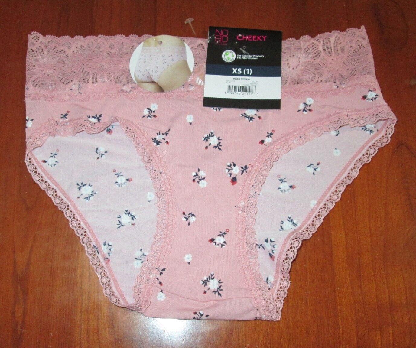 NWT NOBO Pink Floral Cheeky Panties Juniors XS 1 Lace Trim Micro Cheekini 29493