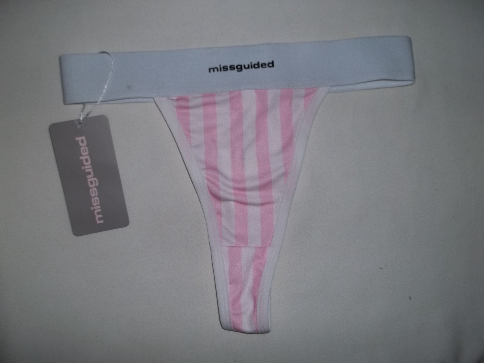 Missguided striped high-leg cut thong panties XS white/pink nwt retro 80s