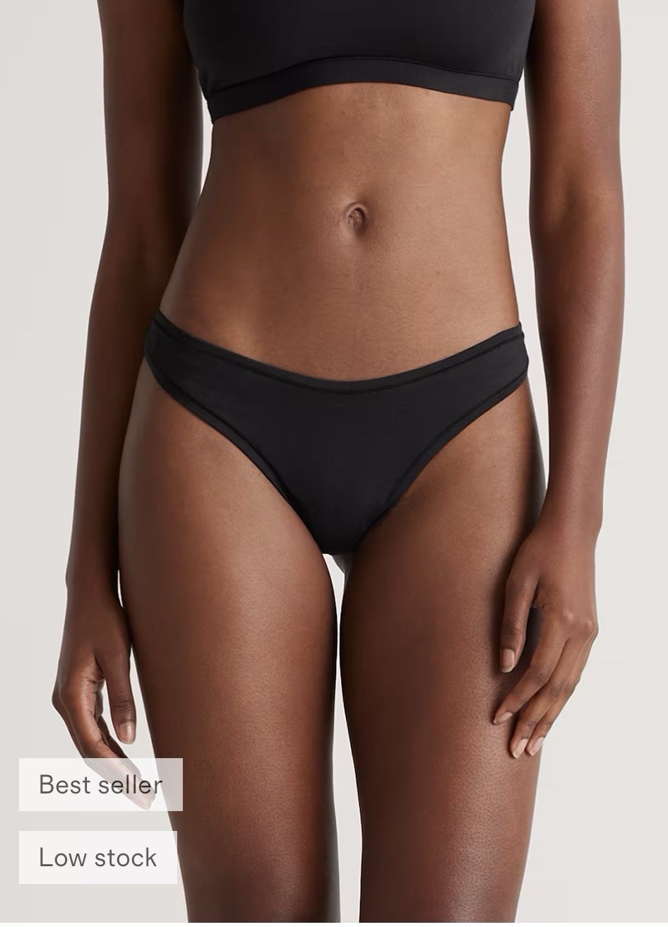 NWOT Quince Women’s S Organic Cotton High Cut Thong 6 Pack Black/Ocean/2 White