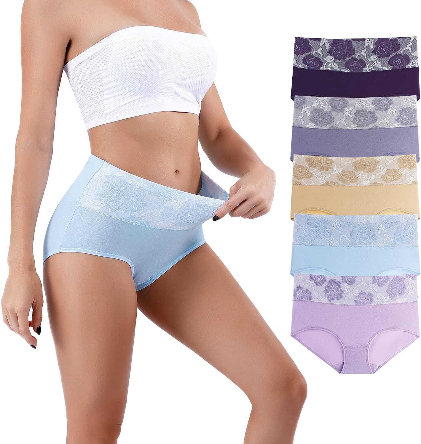 5Pack Womens High Waist Underwear Tummy Control briefs,Postpartum Cotton Panties