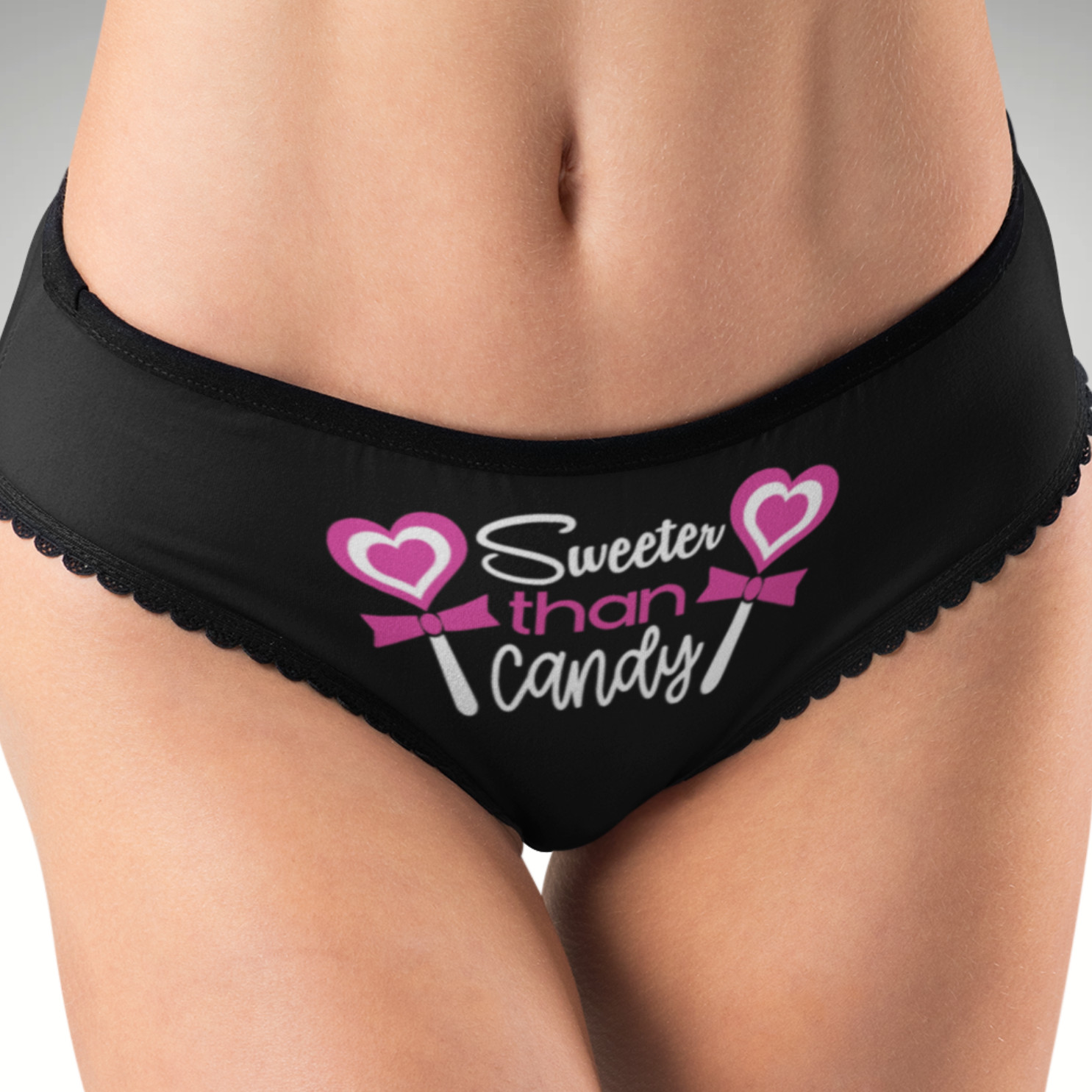 Sweeter Than Candy Hipster Panties Valentine Gift Black Lollipop Hearts