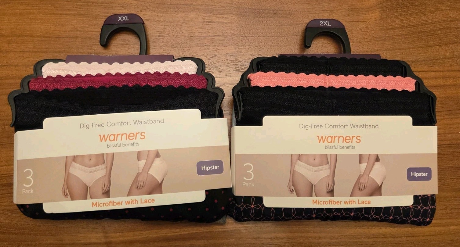 Warner’s Blissful Benefits XXL / 9 Microfiber Lace Hipster Panties 6 PACK #4500