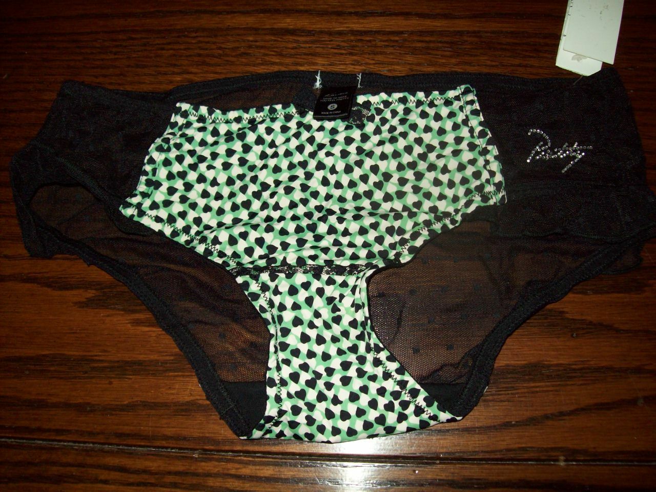 NWT KENSIE ADRIENNE SHEER DOT Hipster PANTIES R6213502 BLK JADE HEARTS STONES S
