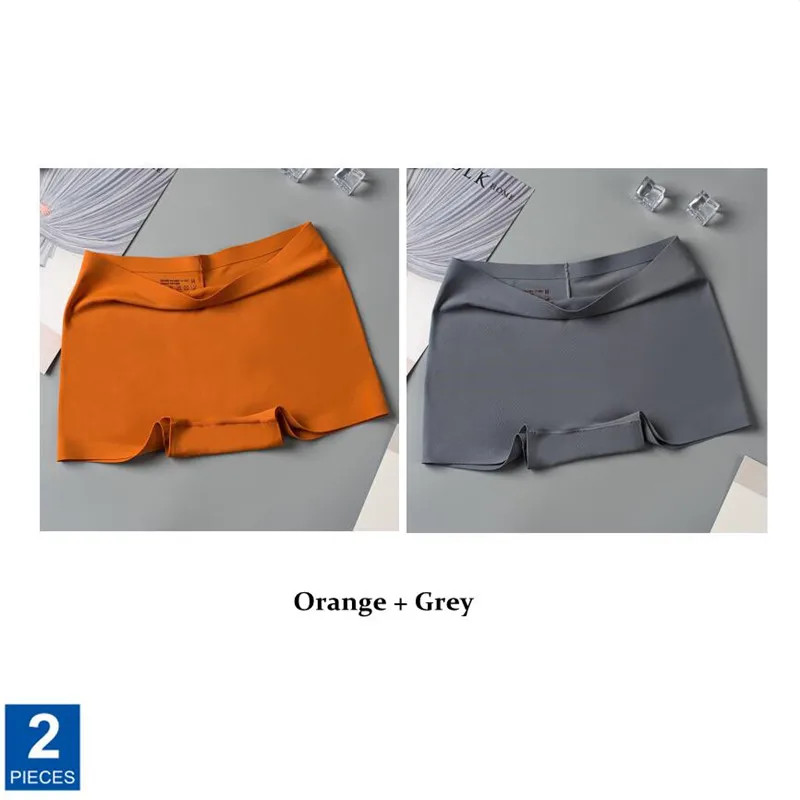 Seamless Silk Boyshorts Soft Solid Color Plus Size Women’s Underwear 2 Pcs