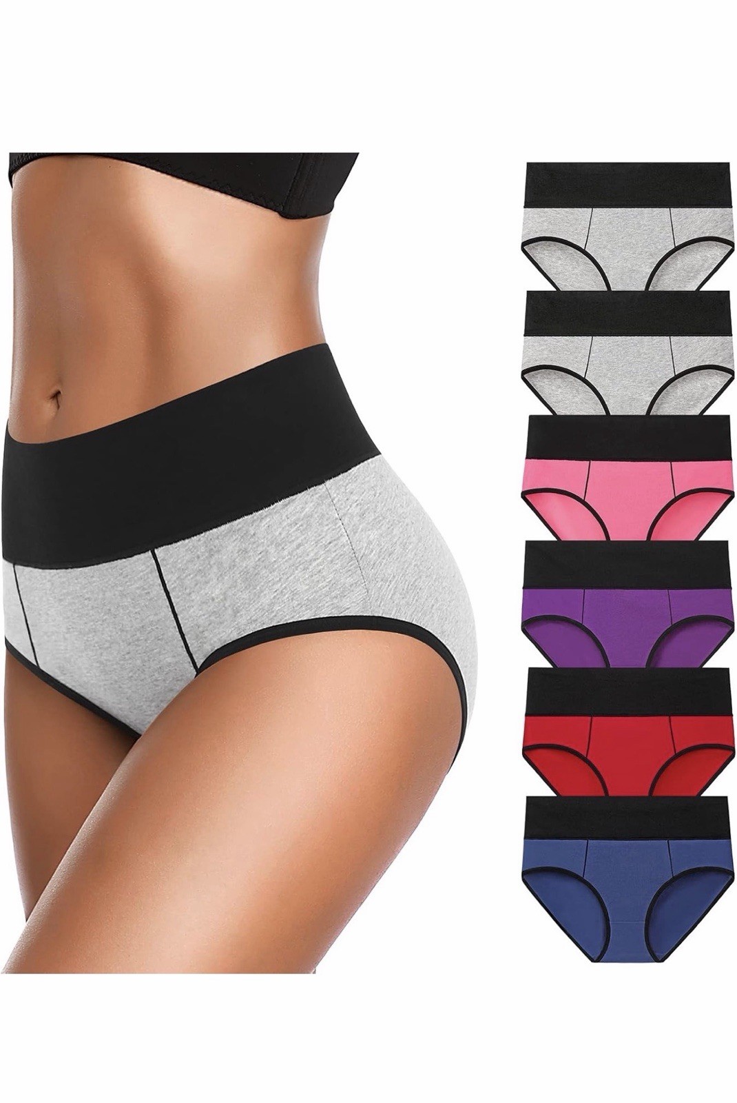 Eiggam Underwear for Women Cotton High Waist Panties Full Coverage Briefs 6 Pk