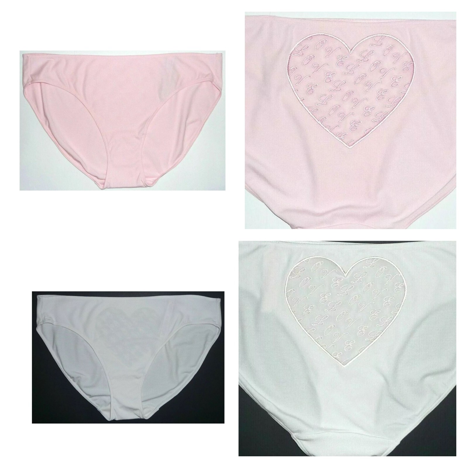 Victorias Secret 2 PCS Bikini Panties White-Pink Size S Heart Shape Cut Out Back