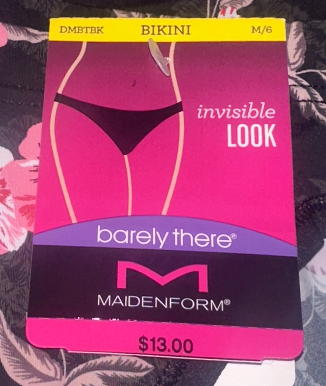 MAIDENFORM Barely There Black Floral Invisible Bikini Panty Womens M XL 8 2XL 9