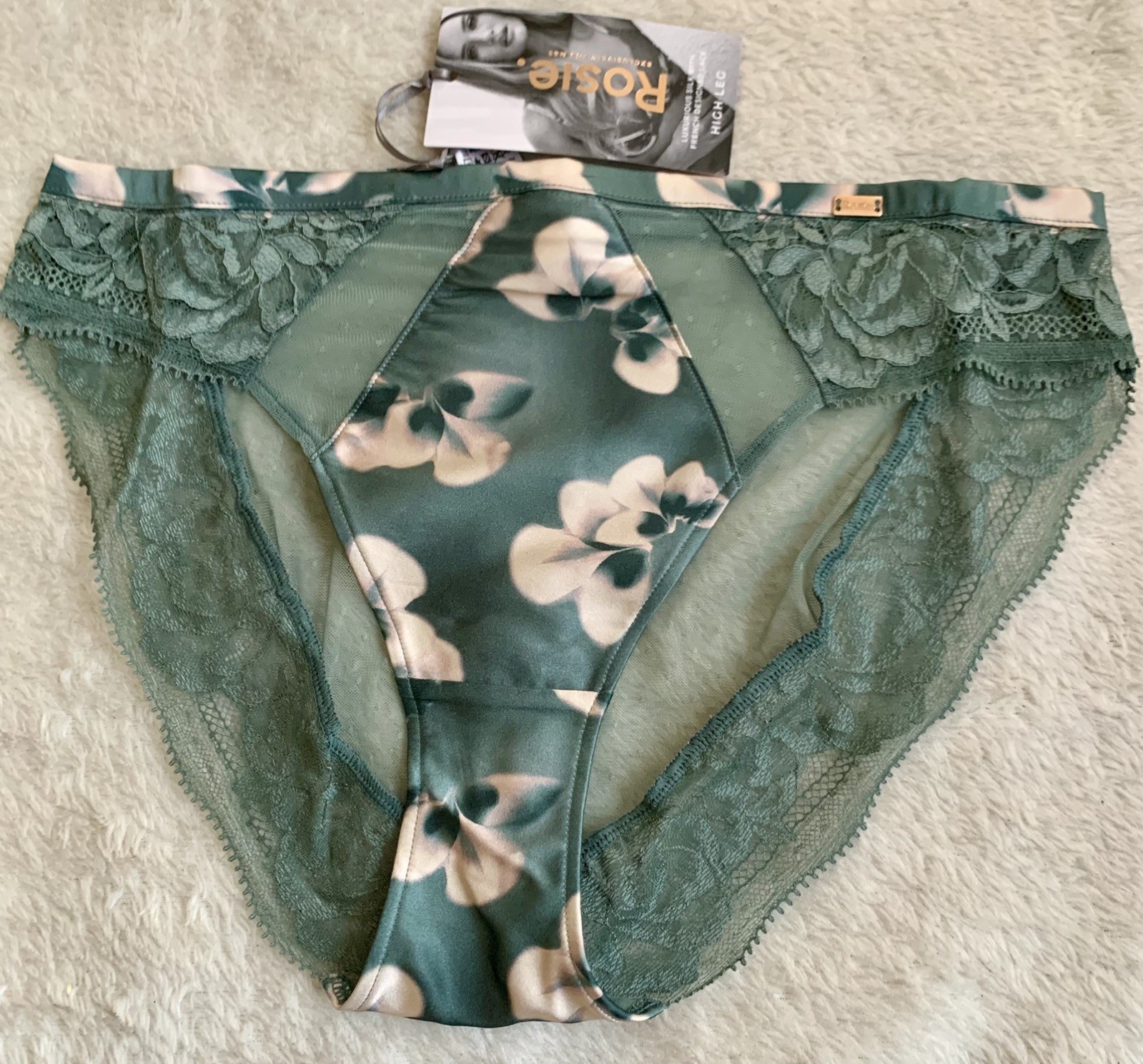 BNWT Marks & Spencer Rosie High Leg Knickers Size 12 in Sage Mix with Satin