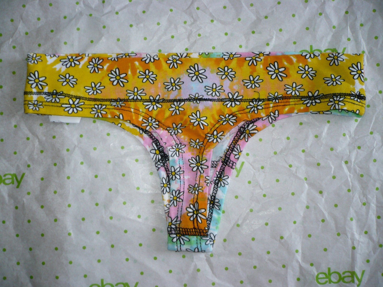 Rue 21 Women’s Cotton Thong Panties X-LARGE Retro Tie Dye W Daisy Flowers NEW