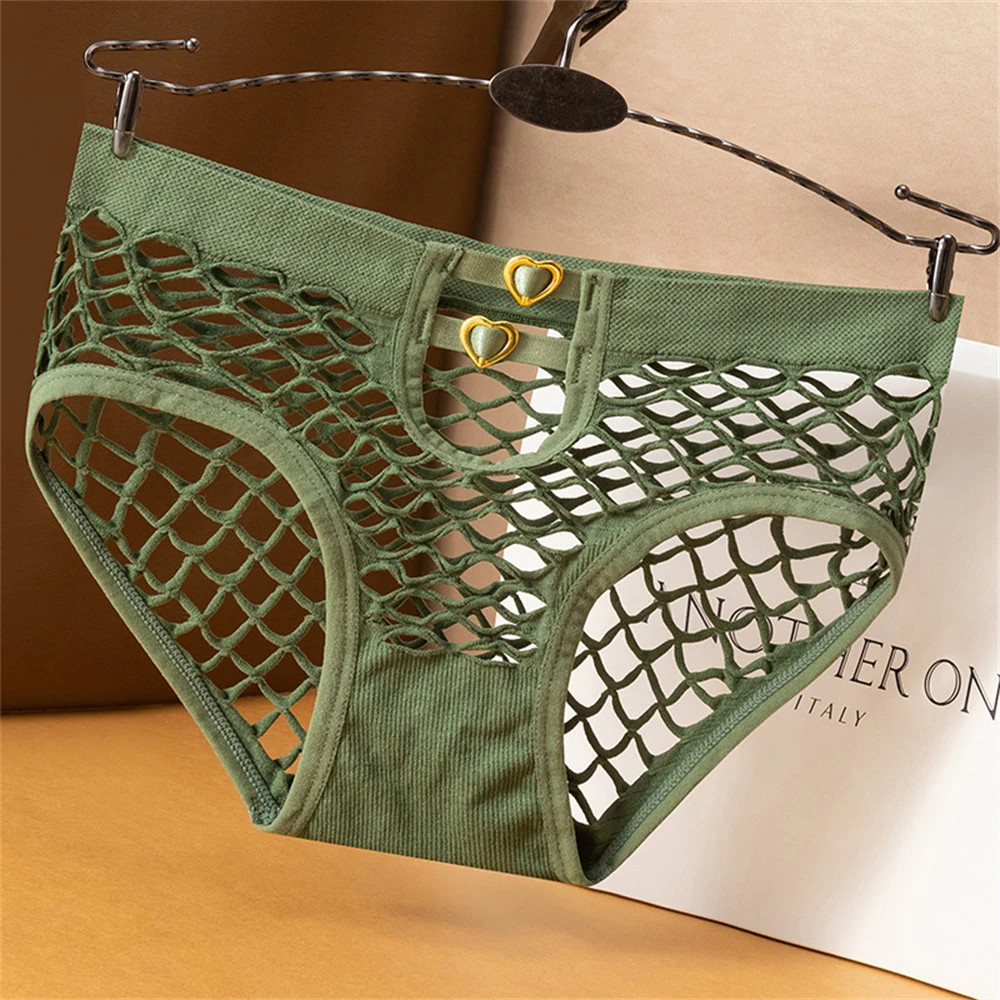 Mid Waist Panties Hollow Heart Detail Stretch Soft Comfortable Briefs Fit
