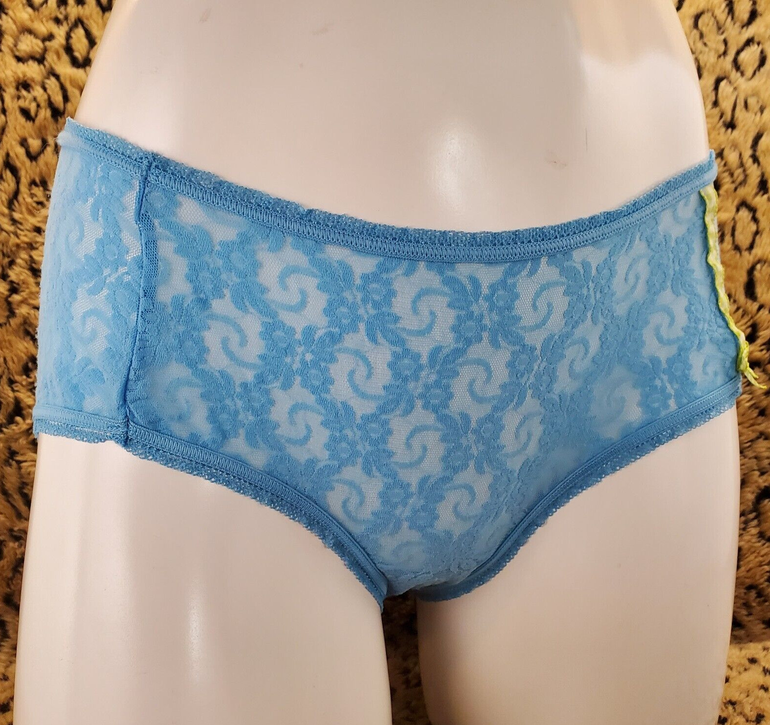 Victoria’s Secret Blue See Through Floral Lace Bikini Hiphugger Panty L Sexy