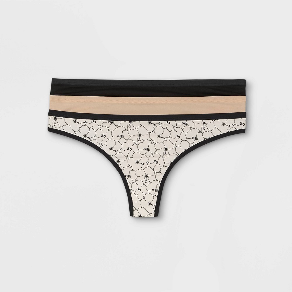 Auden Women’s 3-pack cotton floral thong, in size medium