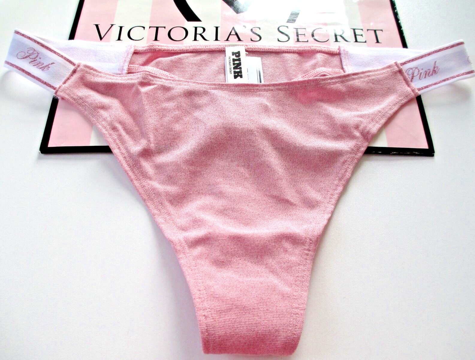 VICTORIA’S SECRET PINK High Leg Thong Panty XL Petal Pink Shine Sparkle Shimmer