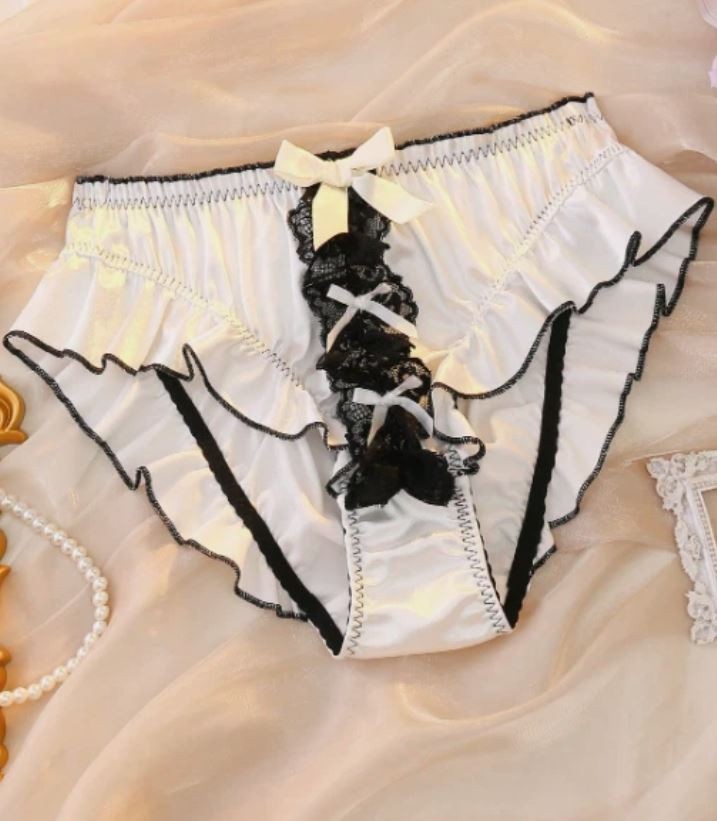 Women’s stunning soft silky feel satin panties lace & bow detail trim sissy