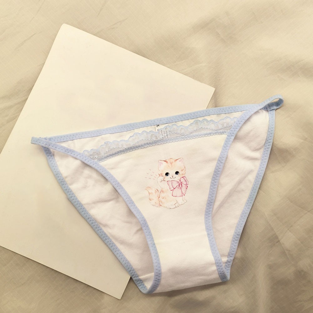 Retro Cat Underwear Women Lace Y2K Knickers Girls Cotton Black White Pink