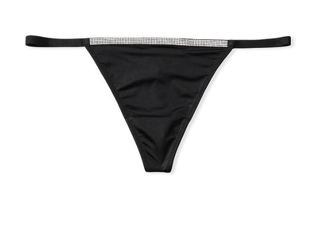 Victorias Secret Very Sexy Black Bombshell Bling V-String Thong Panty Size L NWT