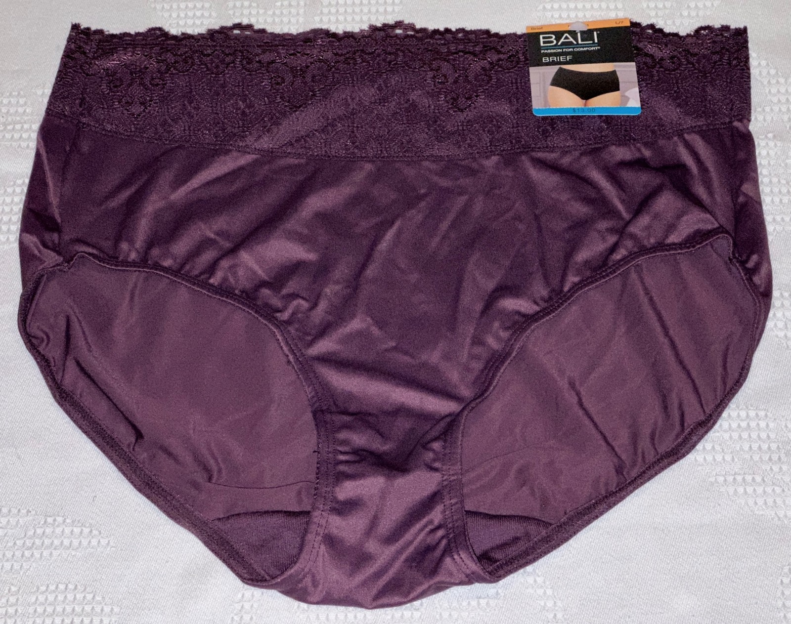 BALI Passion For Comfort Lace Waist Purple Quartz Brief Panty Womens Sz M 6 L 7