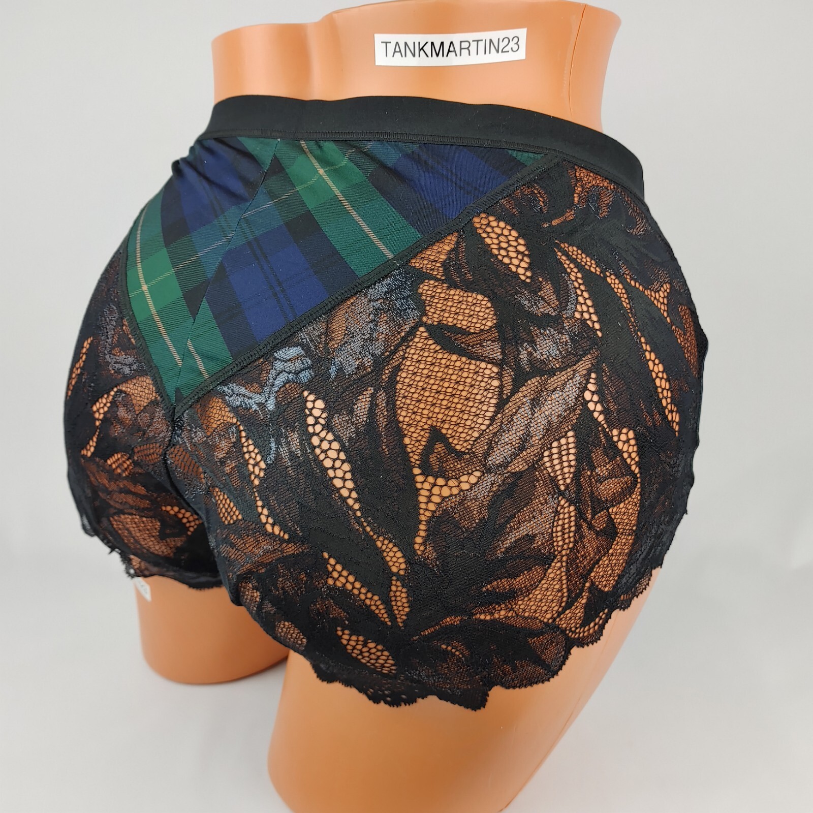 LANE BRYANT CACIQUE PLUS NO SHOW FULL BRIEF 22/24 PLUS GREEN PLAID LACE BACK NEW