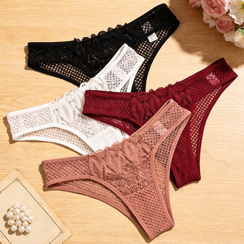 4 Pack Lot Sexy Womens See Through Lace Panties Thongs Underwear Brief Lingeries