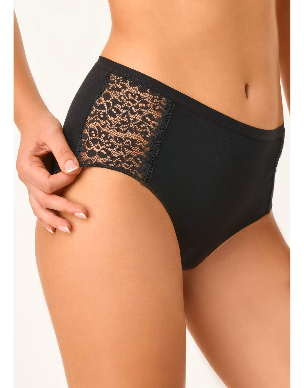 LOVABLE HIGH WAIST COTTON PANTIES 5 – XL – UK 16 HIGH RISE BRIEF MIDI BLACK LACE
