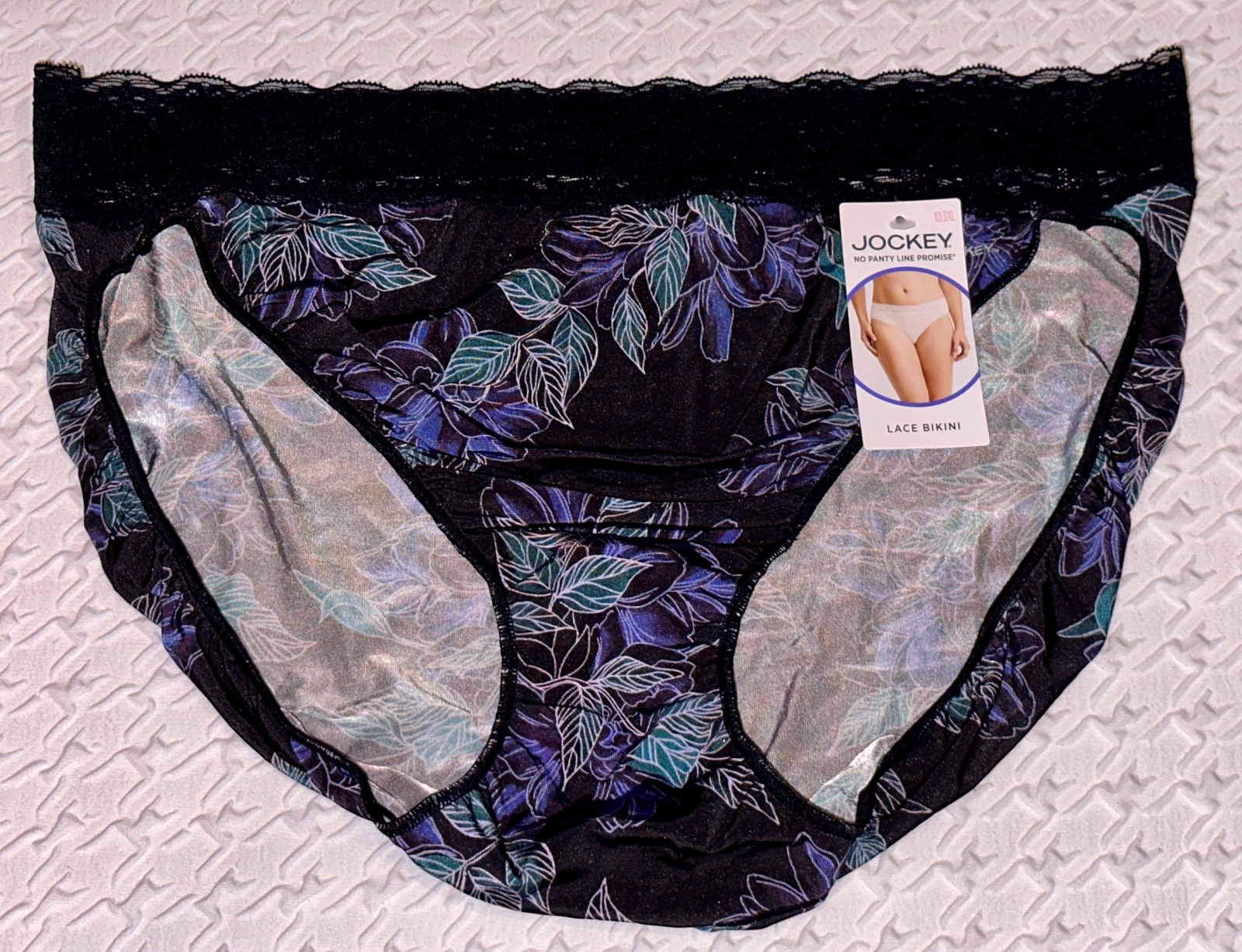 JOCKEY No Panty Line Promise Black Cobalt Lace Waist Bikini Panty Sz 9 2XL10 3XL
