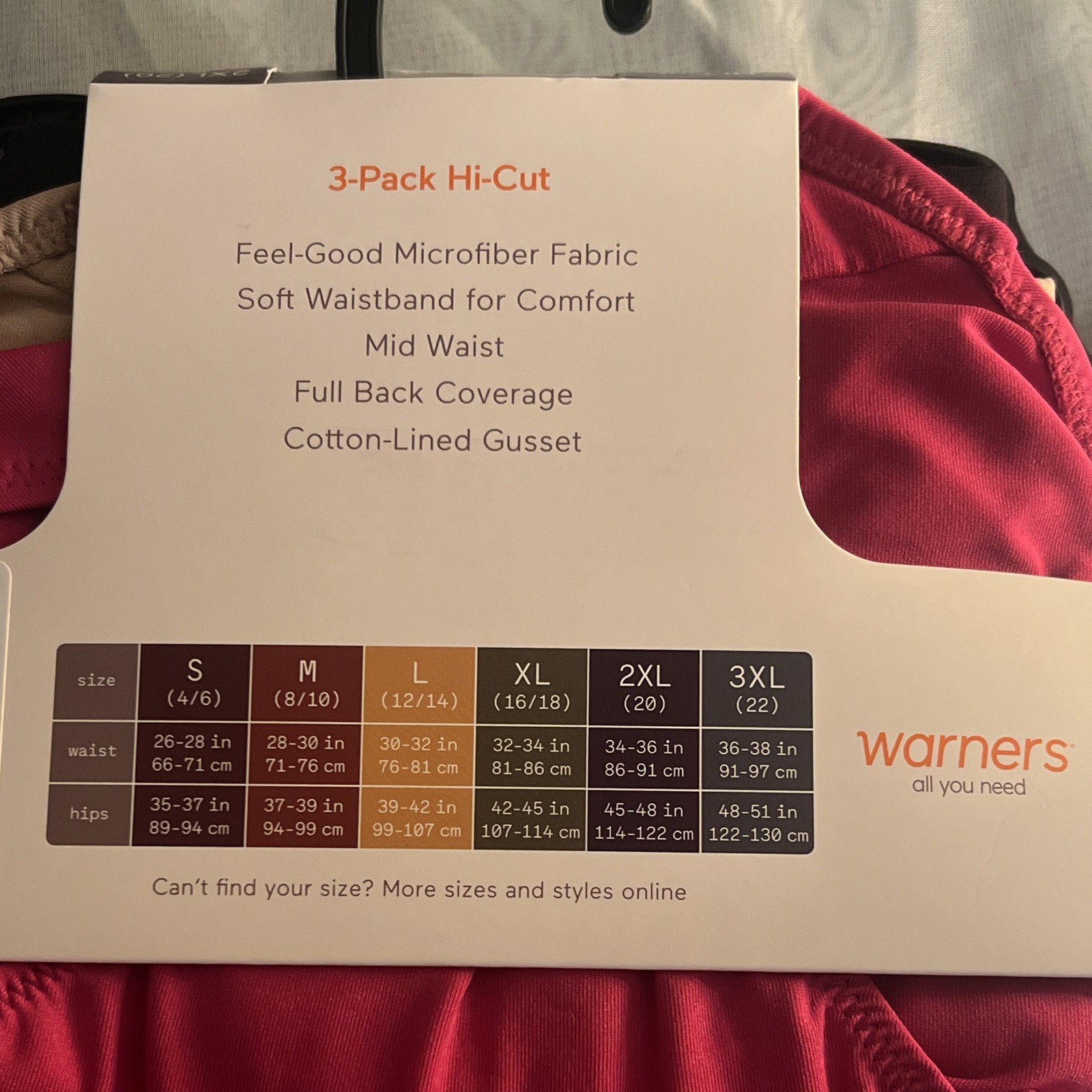 Warner’s Microfiber Hi-Cut Panties Comfort Waistband 3 Pack 2XL Solid