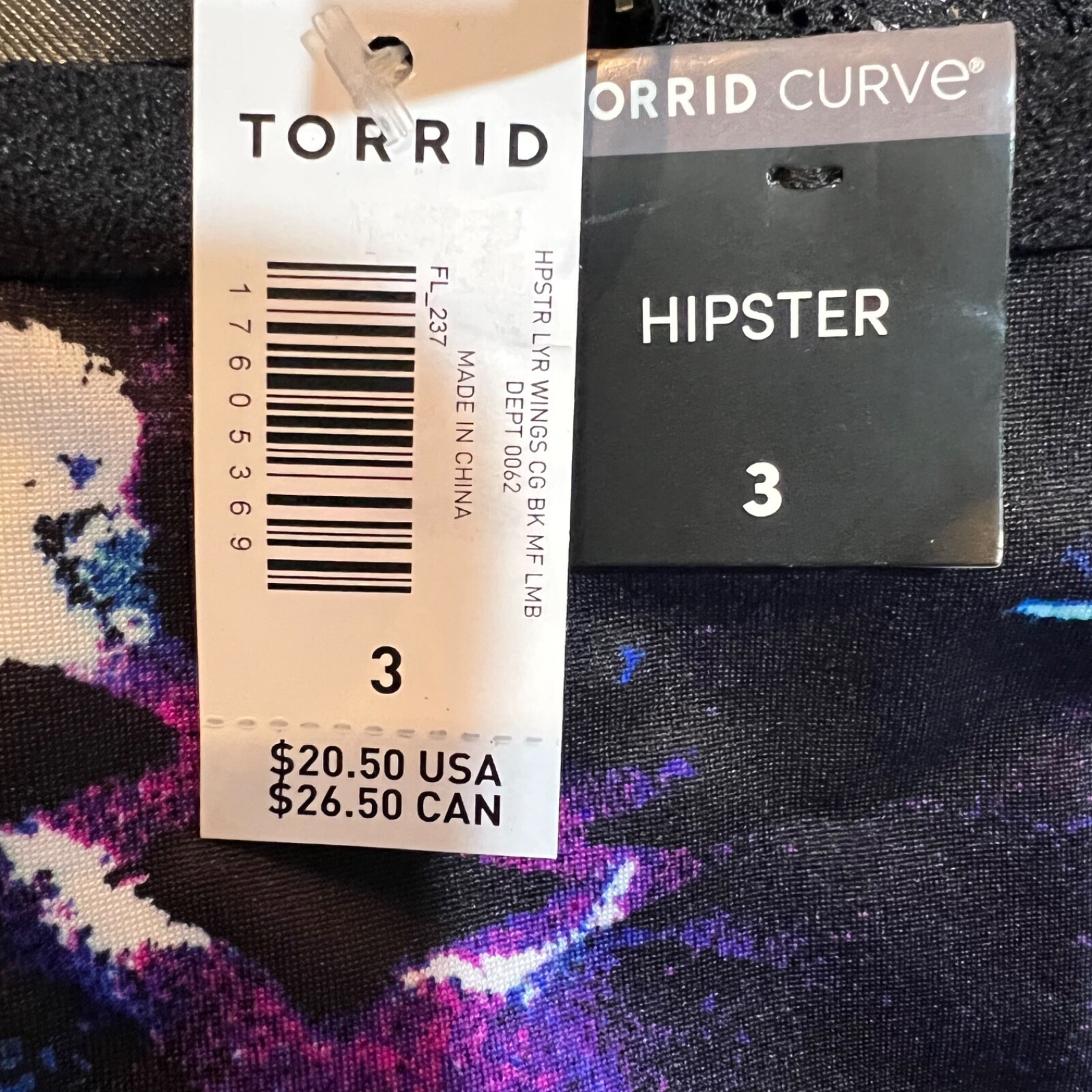 NWT TORRID Hipster Pantie Sz 0X-1X-2X-3X-4X Black Lace Back Silky Purple Blue