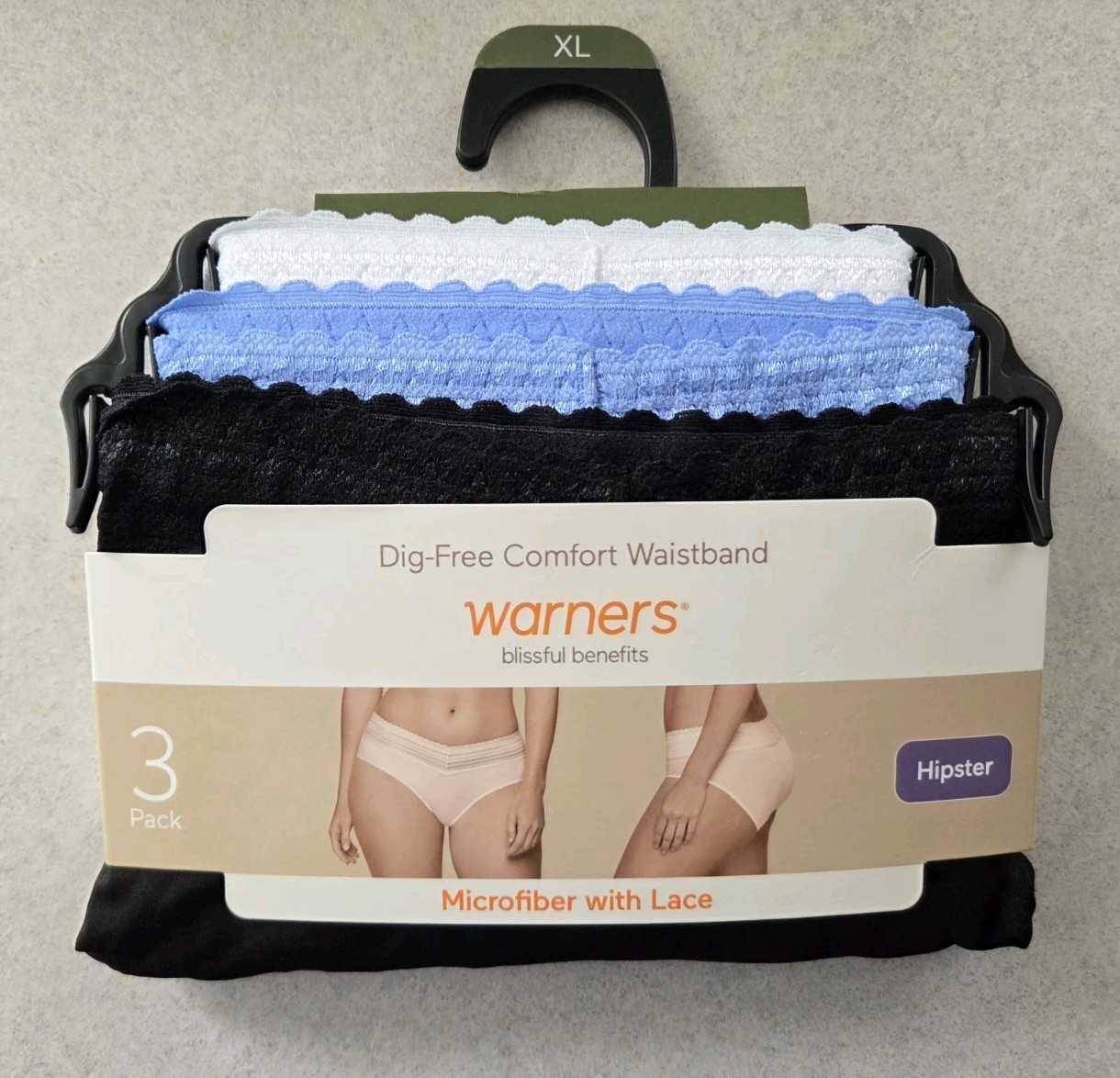 Warner’s Blissful Benefits XL Microfiber Lace Hipster Panties 3 PACK #10726