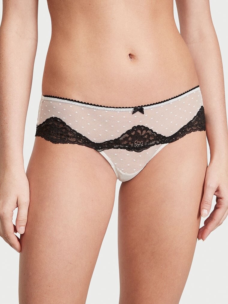 Victoria’s Secret Dream Angels Lace Hipster Thong Panty Coconut White L NEW