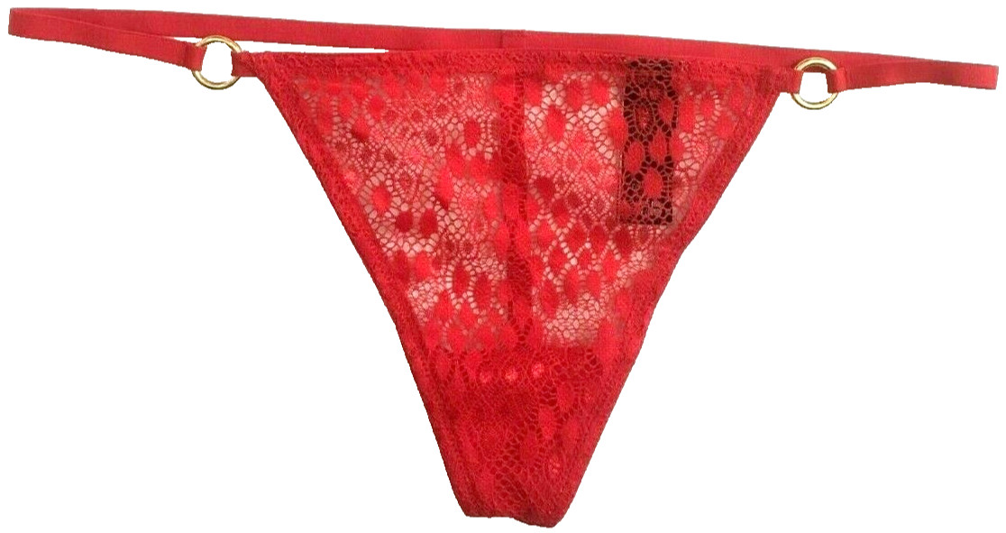Victorias Secret One Size Red Snake Lace V-String Metal O-Ring Side Accents NWOT