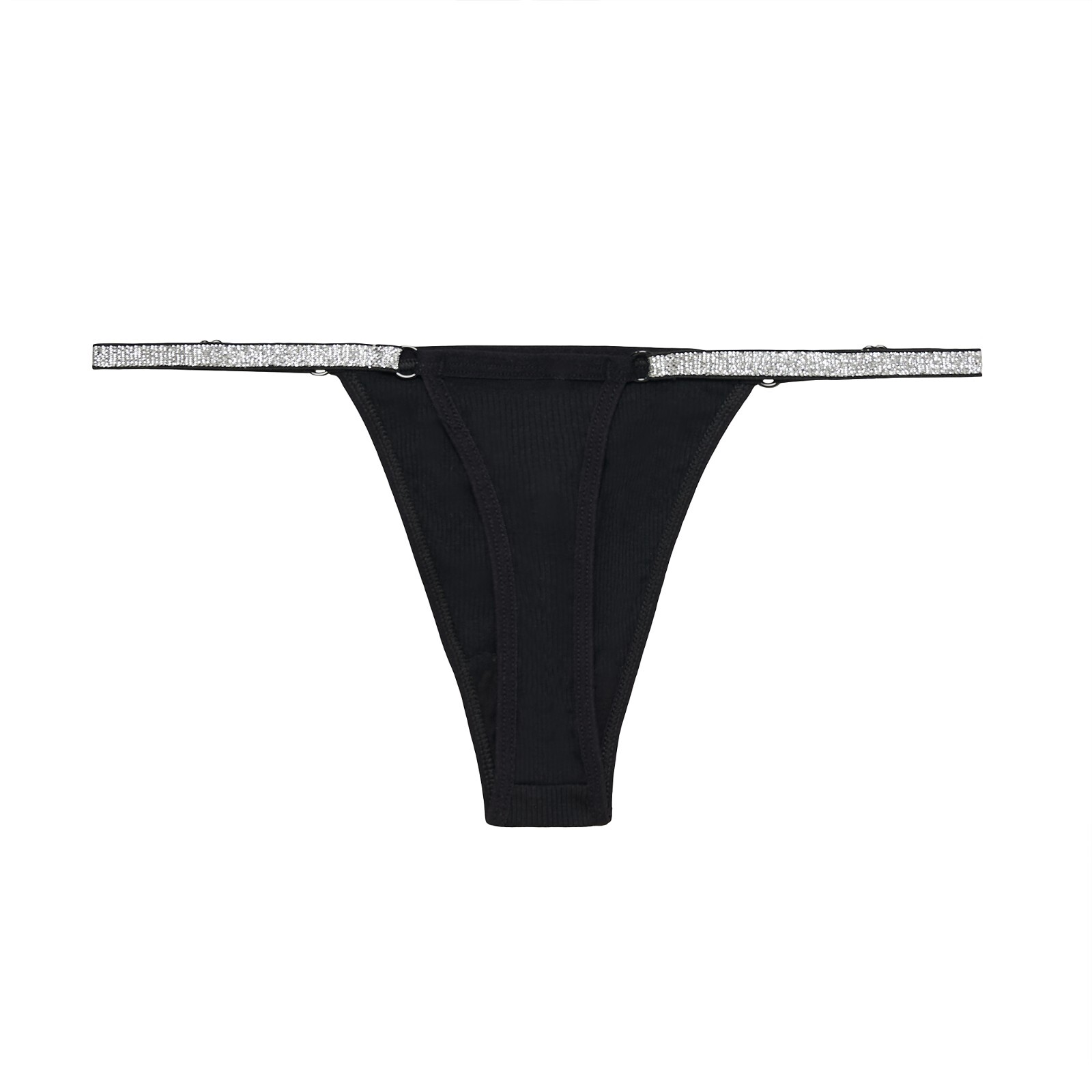Women Adjustable Ribbed Cotton Thong Underwear Shine Strap Sexy Panties Pack 6-S