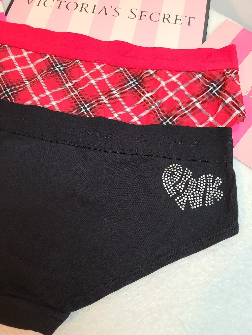 VS PINK 2pk Classic Logo Band Cotton Hipster Panties Size Lg