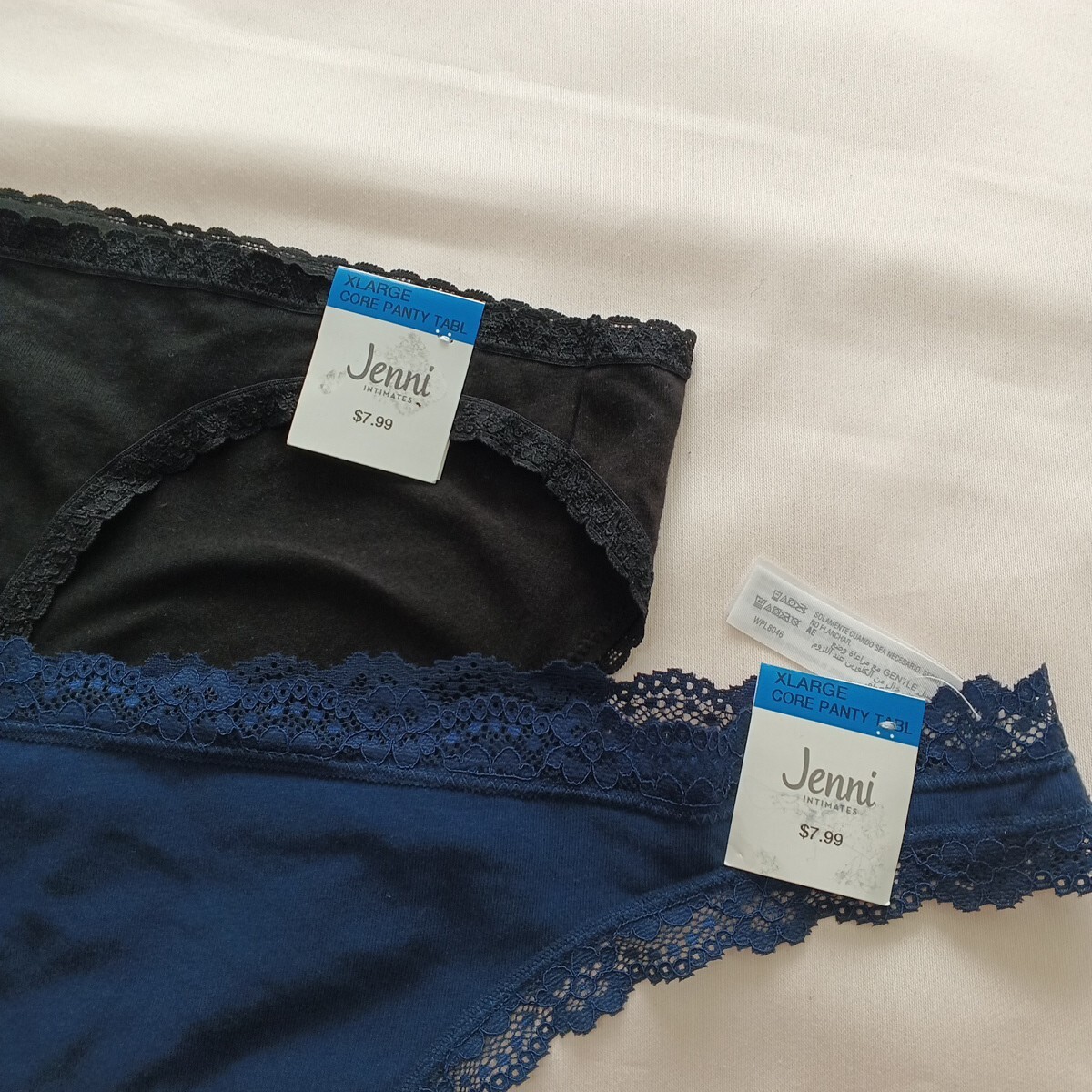 2 Pack Jenni Bikini & Thong Size XL Blue Black Lace Detail Cotton Blend