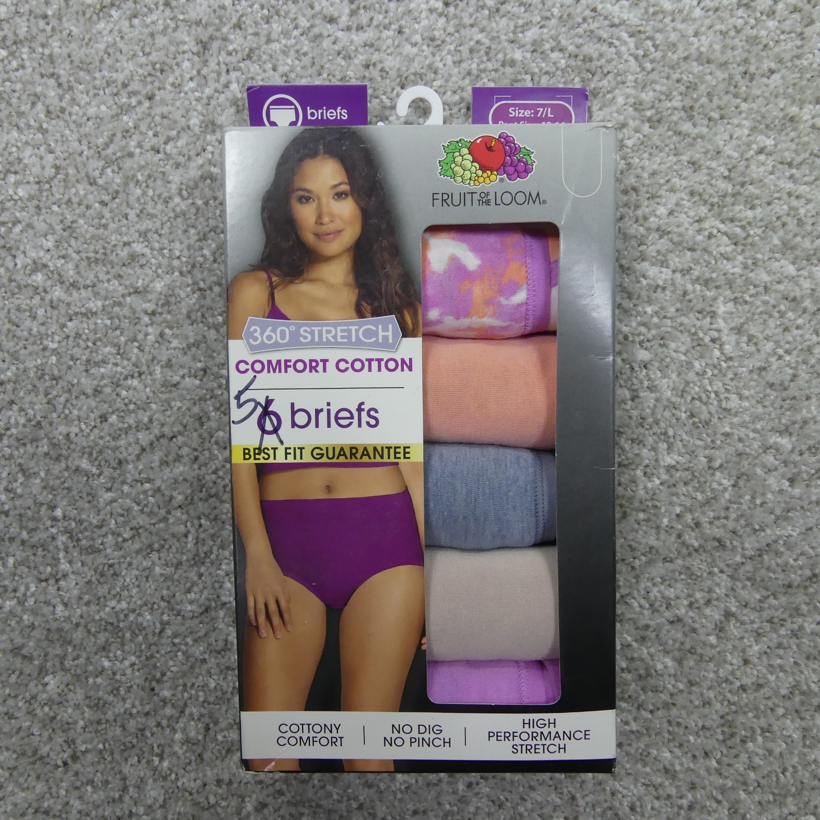 Fruit Of The Loom Underwear Womens 7 Large Briefs 360 Stretch Cotton 5 Pair