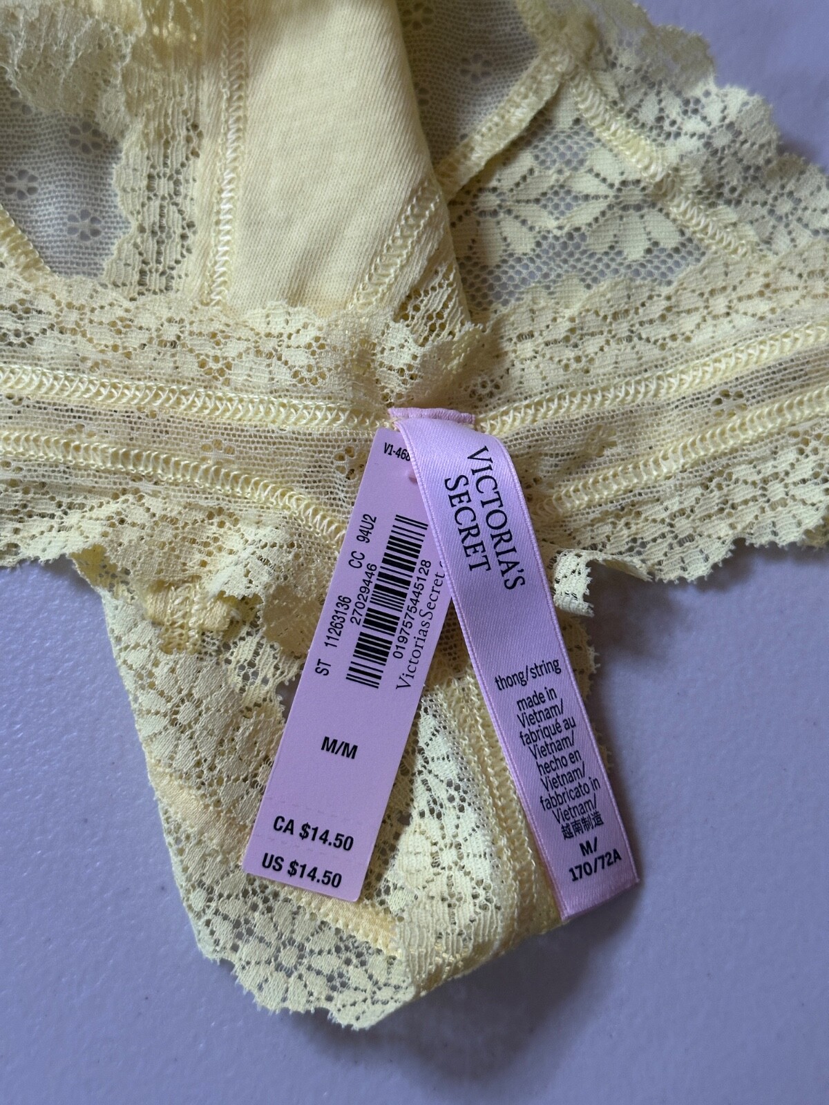 New Victoria’s Secret Thong Medium Yellow Strap Lacey Flower Panties / String