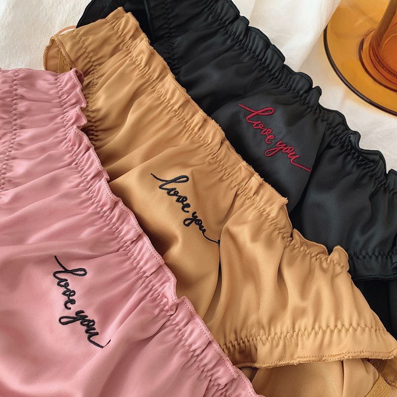 Embroidery Letter Panties -Breathable Cute Seamless Thong Solid Simple Underwear