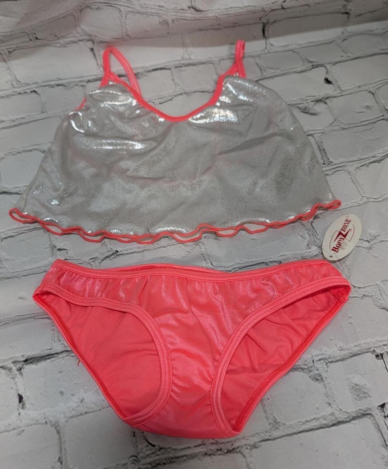BODYZONE VINTAGE Silver and coral top and scrunch butt bottom NWT