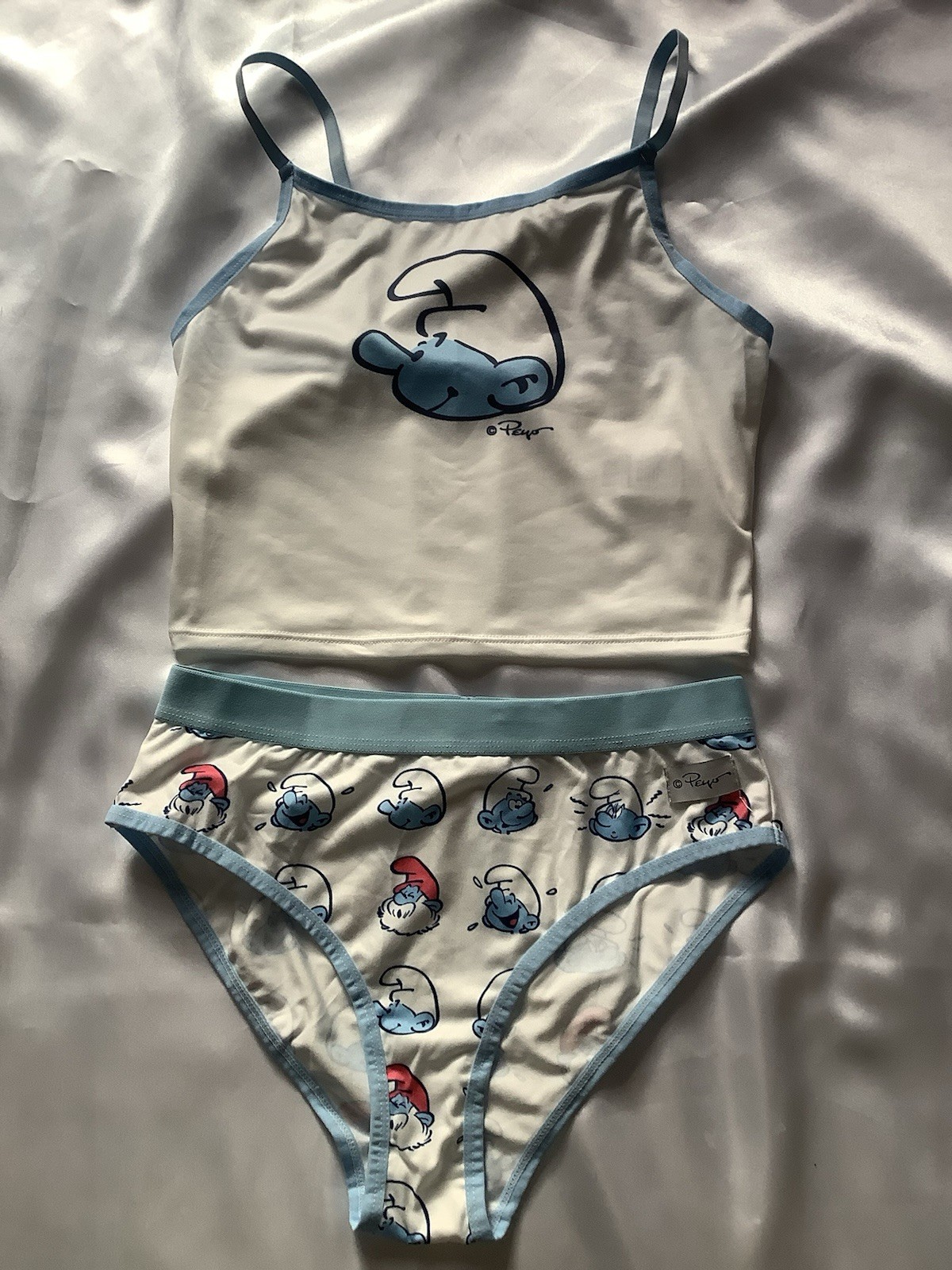 Women’s Teens Smurfs Licensed Cami & Brief Kawaii Blue Panties Adjustable 2pc S