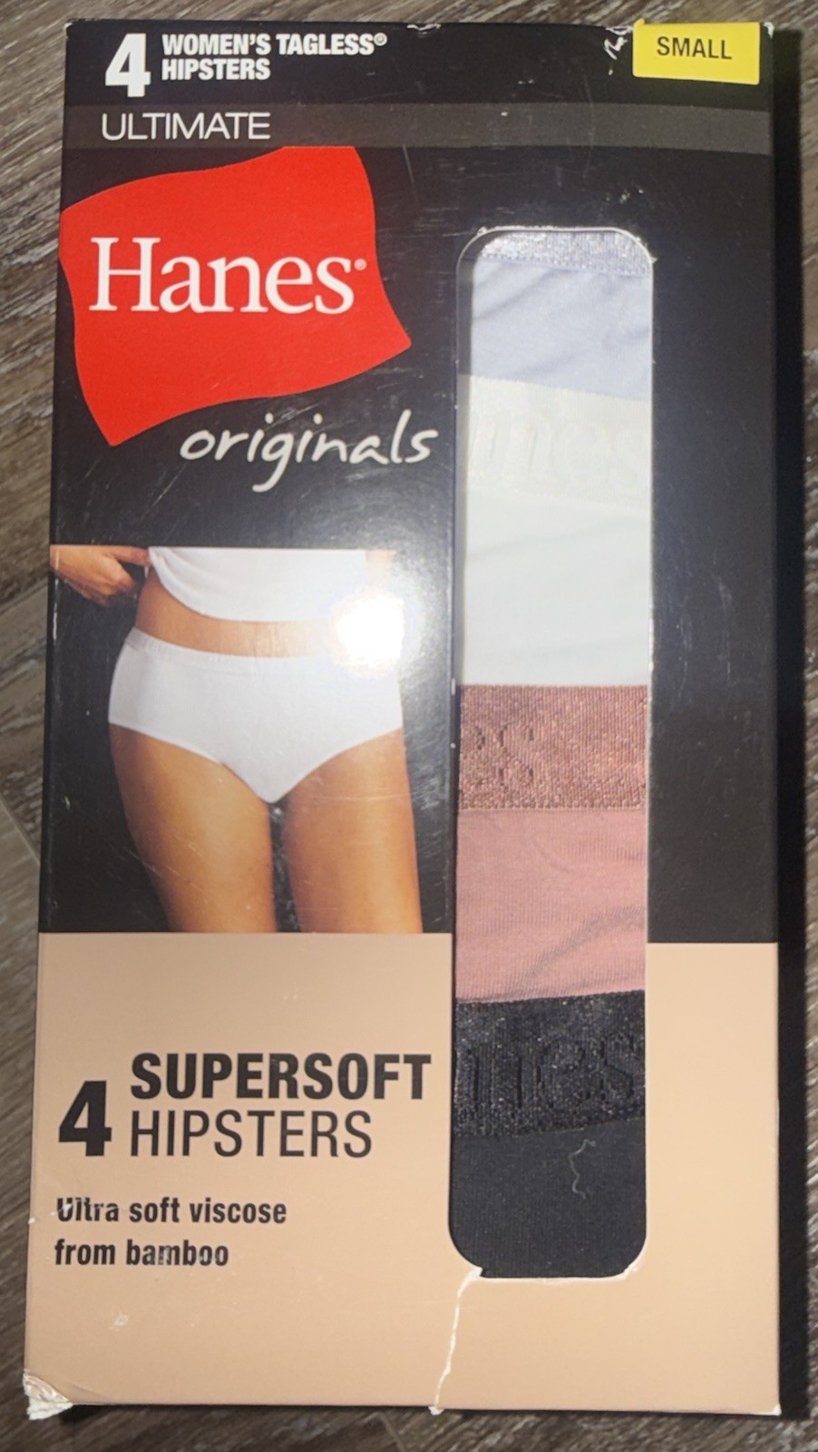 Hanes Originals ~ 4-Pair Womens Hipster Underwear Panties Bamboo Viscose ~ S