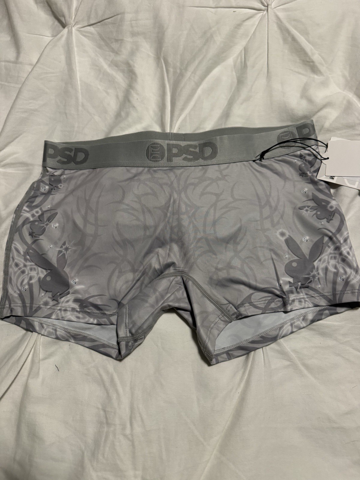 New Women’s PSD Playboy Bunny Silver Comfy Boyshorts Underwear Sz M