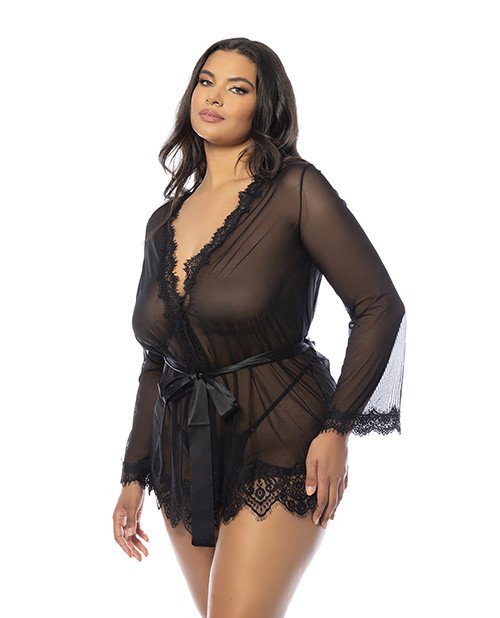 Plus Size Sexy G String Panty Plus Size Black Provence Short Robe Black Thong
