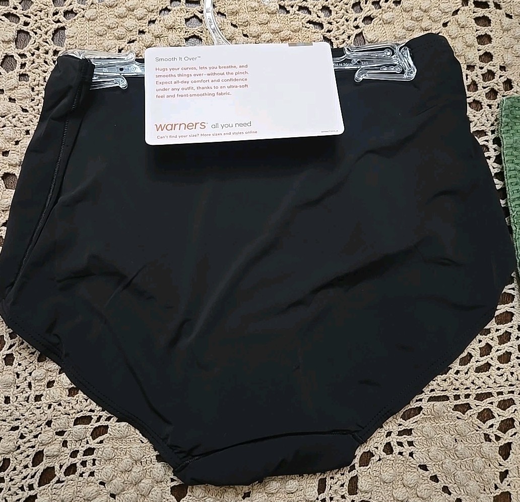 7 /L Warners Black HI CUT Smooth it over High Waist Brief Panty RT9021P $12 .00