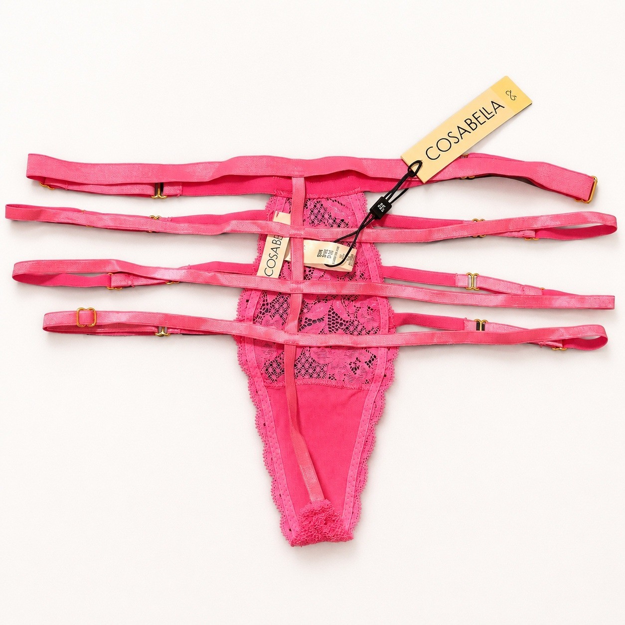 COSABELLA Never Say Never Strappy G-String Rani Pink Lace Thong / NWT – Size S/M